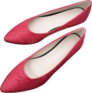 Dear Time Women's Pointed Toe Ballets Flower Embroidered Flat Shoes Dress Flats Slip on Walking Shoes