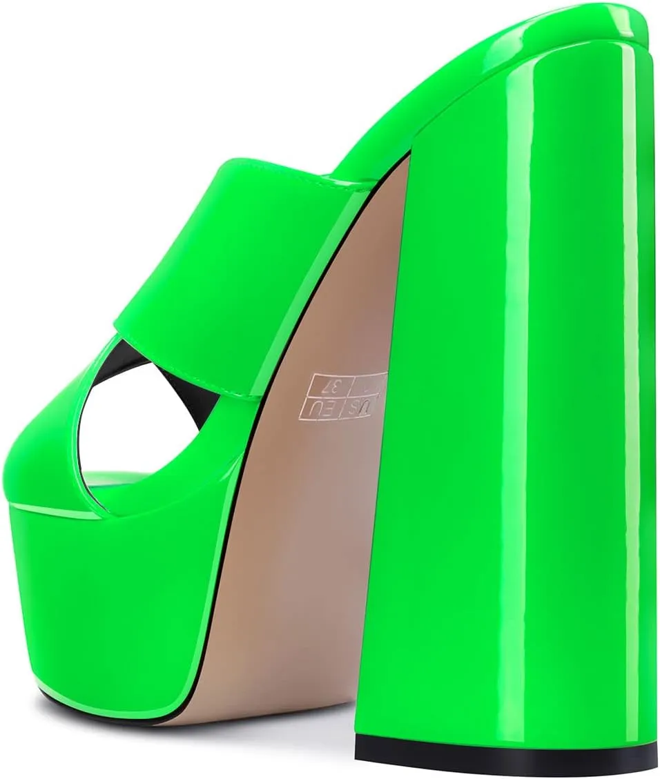 DearOnly Women Chunky Block High Platform Heel Peep Open Toe Sandals Cross-Strap Slip-on Dress 5.9 Inches Heels
