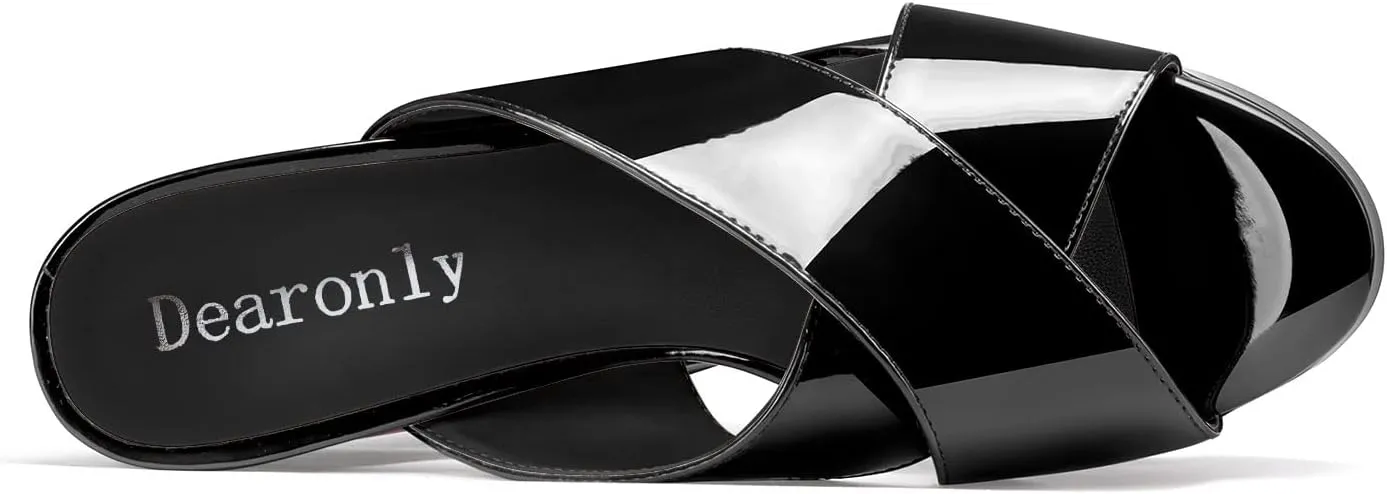DearOnly Women Chunky Block High Platform Heel Peep Open Toe Sandals Cross-Strap Slip-on Dress 5.9 Inches Heels