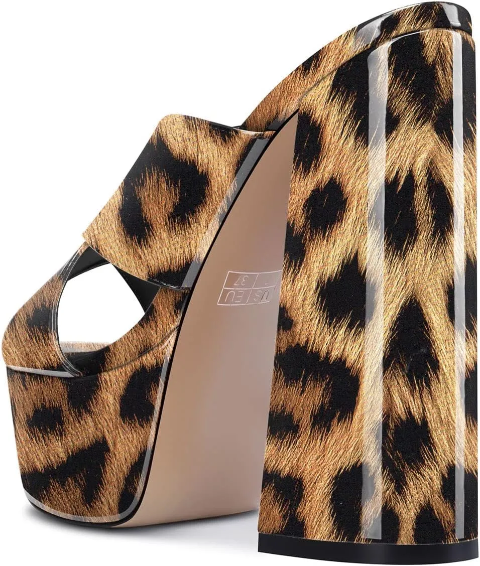 DearOnly Women Chunky Block High Platform Heel Peep Open Toe Sandals Cross-Strap Slip-on Dress 5.9 Inches Heels