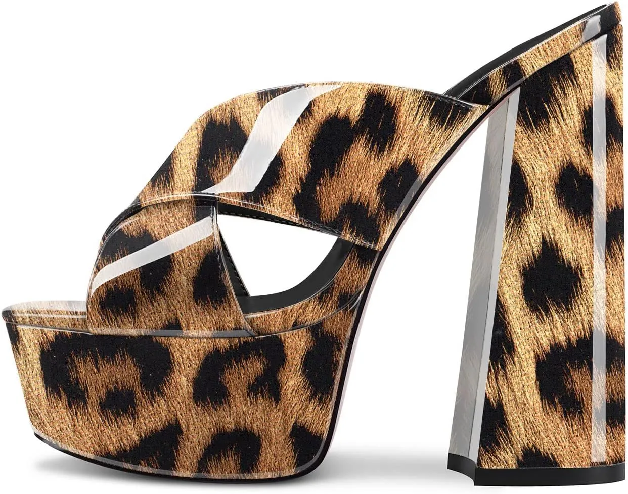 DearOnly Women Chunky Block High Platform Heel Peep Open Toe Sandals Cross-Strap Slip-on Dress 5.9 Inches Heels
