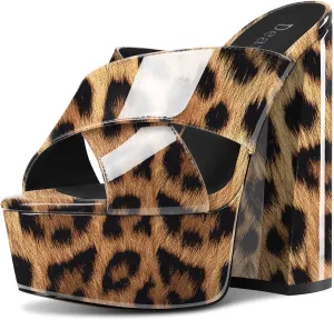 DearOnly Women Chunky Block High Platform Heel Peep Open Toe Sandals Cross-Strap Slip-on Dress 5.9 Inches Heels
