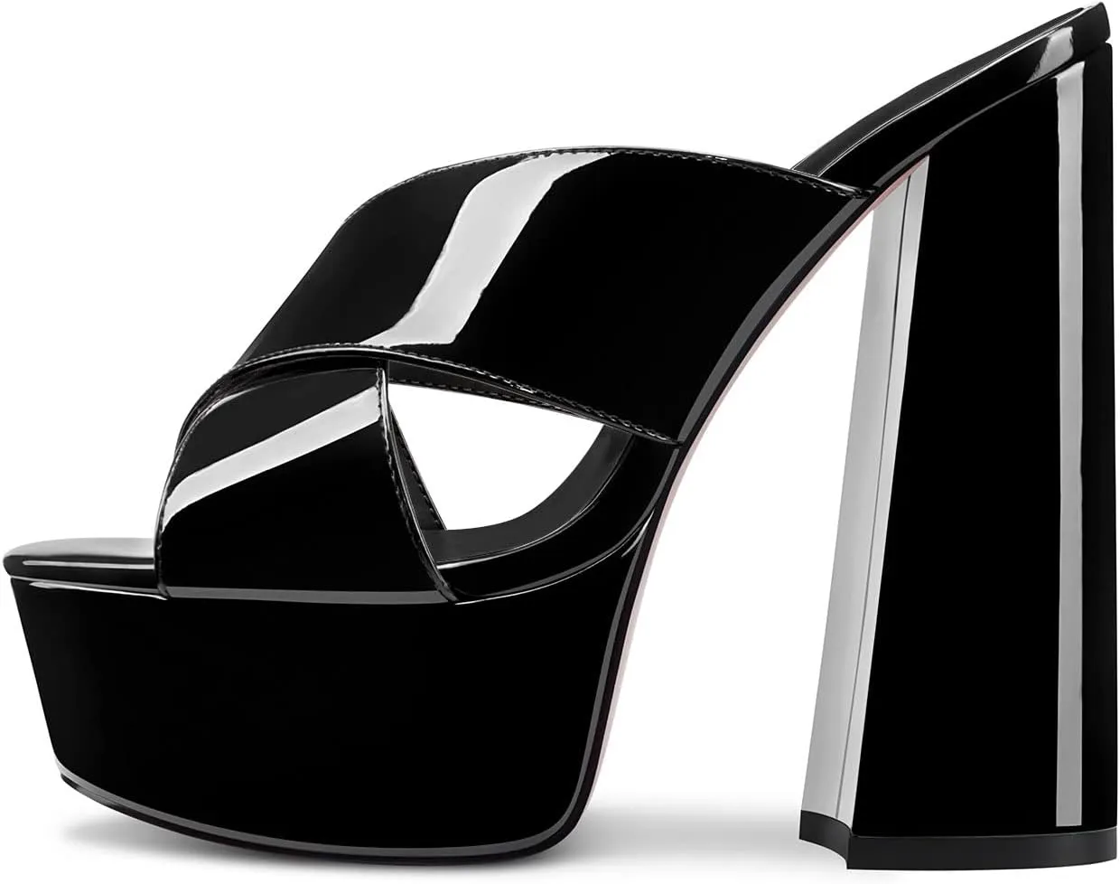 DearOnly Women Chunky Block High Platform Heel Peep Open Toe Sandals Cross-Strap Slip-on Dress 5.9 Inches Heels