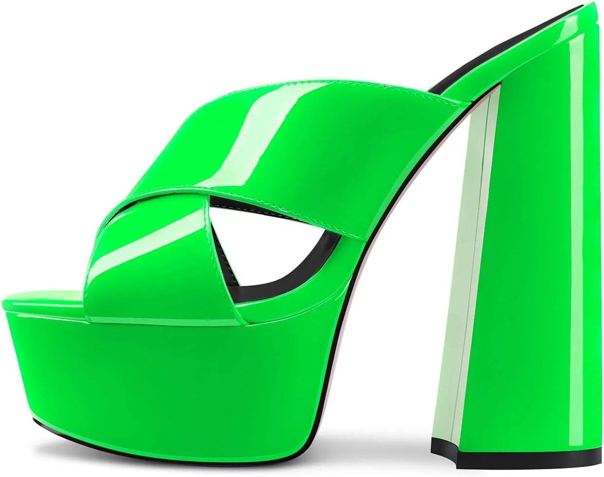 DearOnly Women Chunky Block High Platform Heel Peep Open Toe Sandals Cross-Strap Slip-on Dress 5.9 Inches Heels