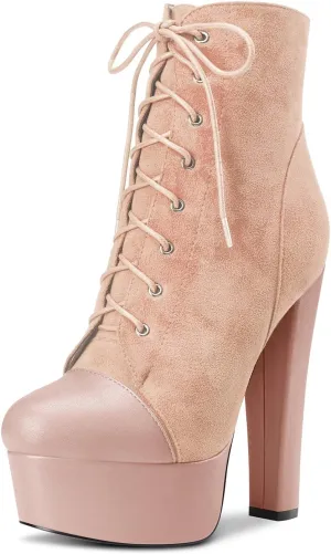 DearOnly Women Chunky Block Platform High Heel Round Toe Ankle Boots Short Bootie Zipper Party Cute Boots