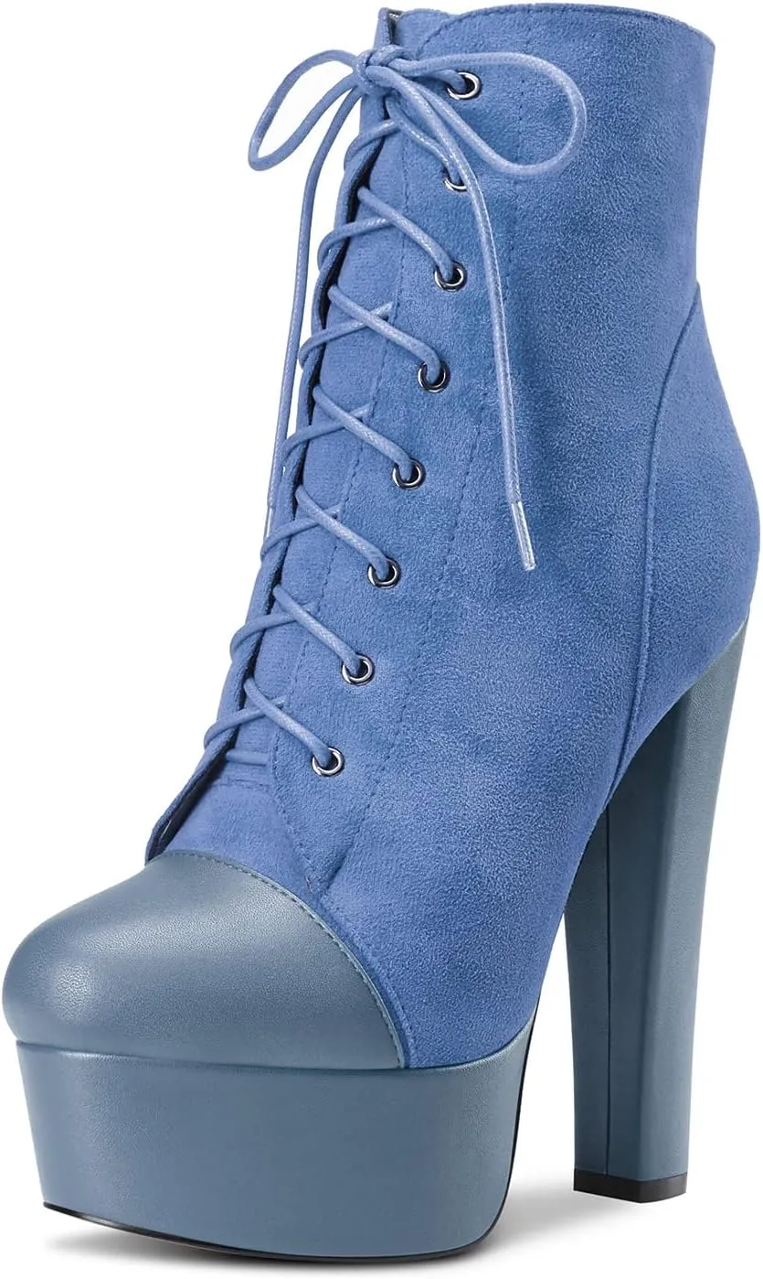 DearOnly Women Chunky Block Platform High Heel Round Toe Ankle Boots Short Bootie Zipper Party Cute Boots