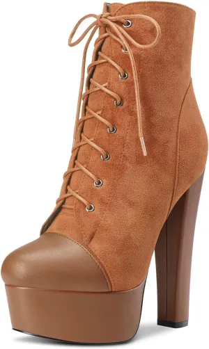 DearOnly Women Chunky Block Platform High Heel Round Toe Ankle Boots Short Bootie Zipper Party Cute Boots