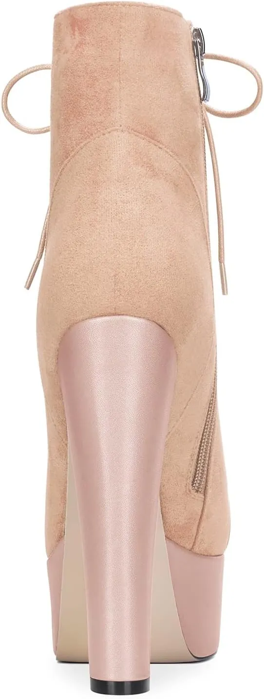 DearOnly Women Chunky Block Platform High Heel Round Toe Ankle Boots Short Bootie Zipper Party Cute Boots