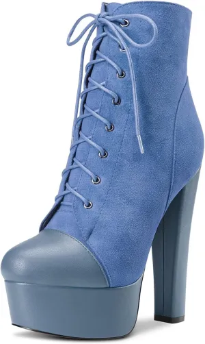 DearOnly Women Chunky Block Platform High Heel Round Toe Ankle Boots Short Bootie Zipper Party Cute Boots
