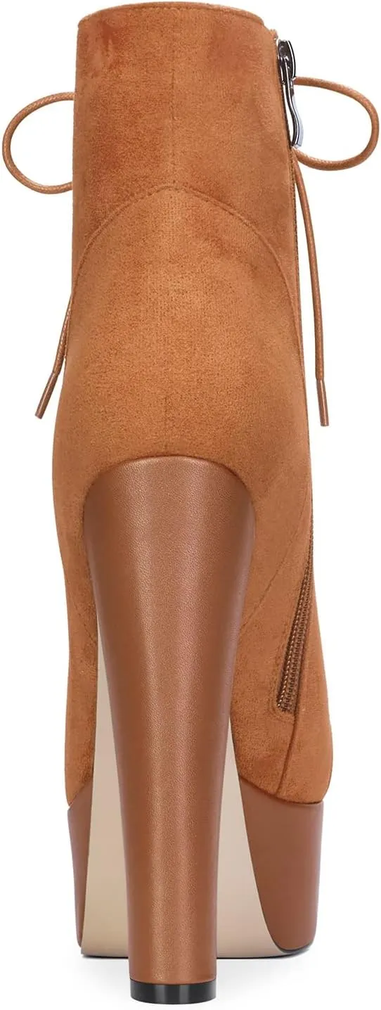 DearOnly Women Chunky Block Platform High Heel Round Toe Ankle Boots Short Bootie Zipper Party Cute Boots