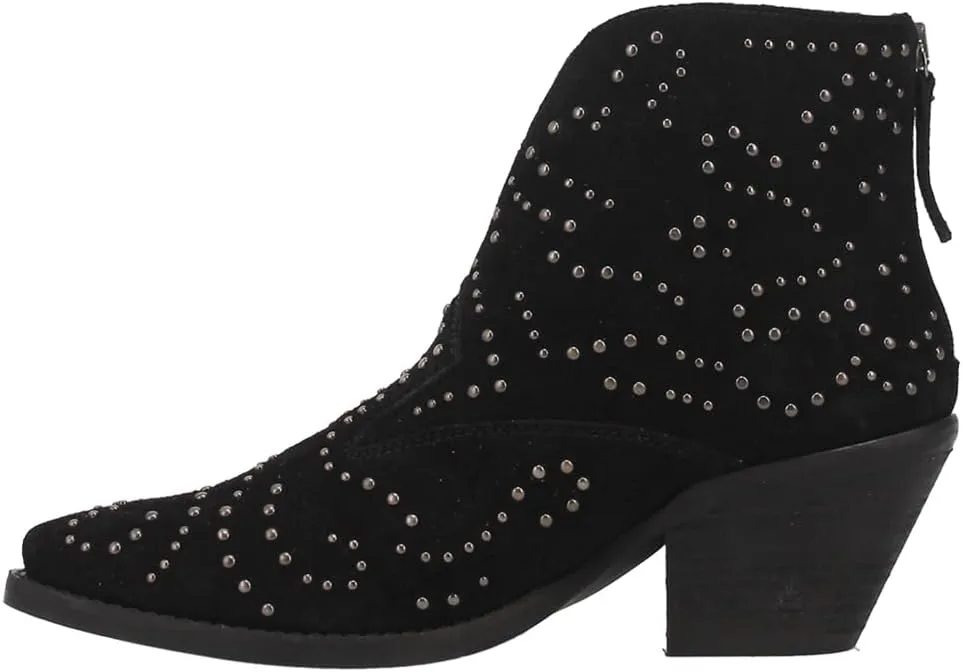 Dingo Womens Denim N Diamonds Studded Zippered Casual Boots Ankle Mid Heel 2-3" - Black