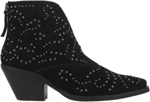 Dingo Womens Denim N Diamonds Studded Zippered Casual Boots Ankle Mid Heel 2-3" - Black
