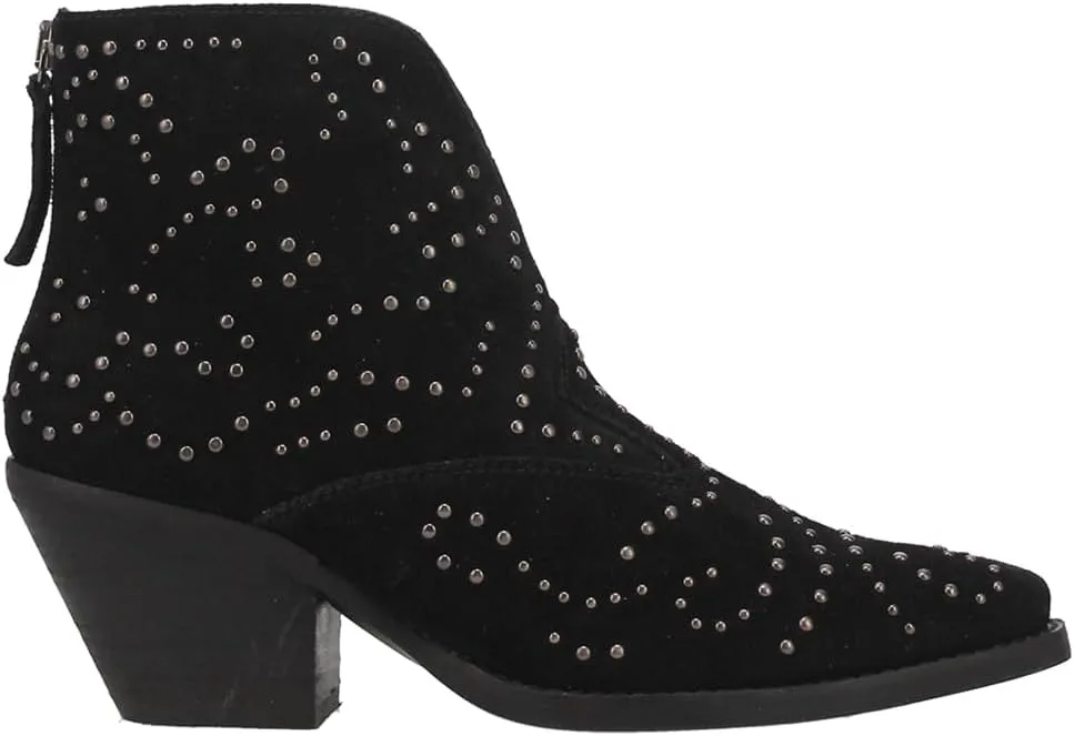 Dingo Womens Denim N Diamonds Studded Zippered Casual Boots Ankle Mid Heel 2-3" - Black