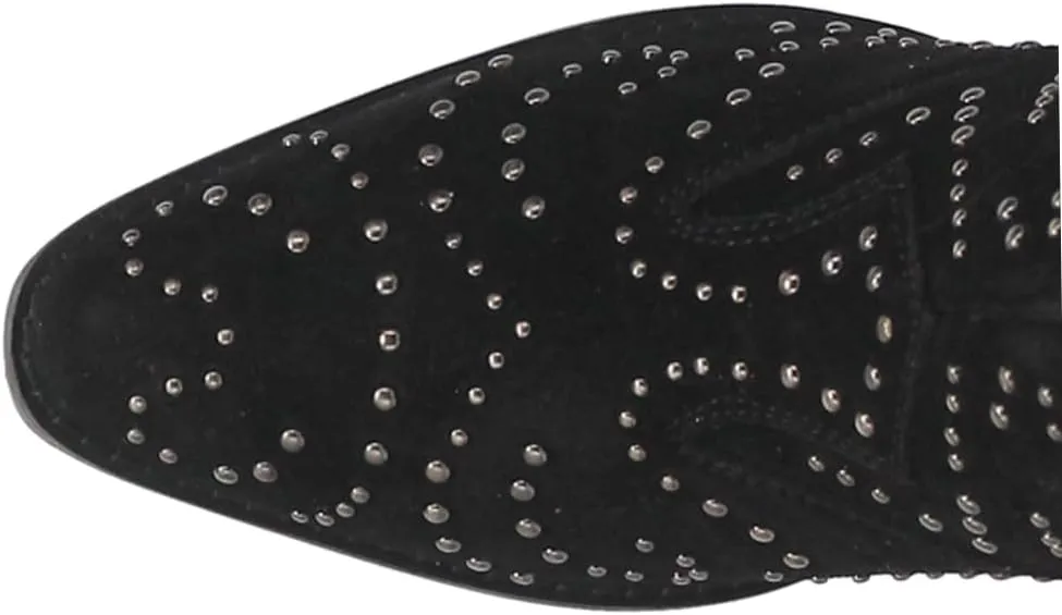 Dingo Womens Denim N Diamonds Studded Zippered Casual Boots Ankle Mid Heel 2-3" - Black
