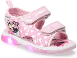 Disney Girls Minnie Mouse Sandals LED Light Up Water Shoes - SlipOn Waterproof Adjustable Strap Character Slides (Toddler/Little Kid) Size 12