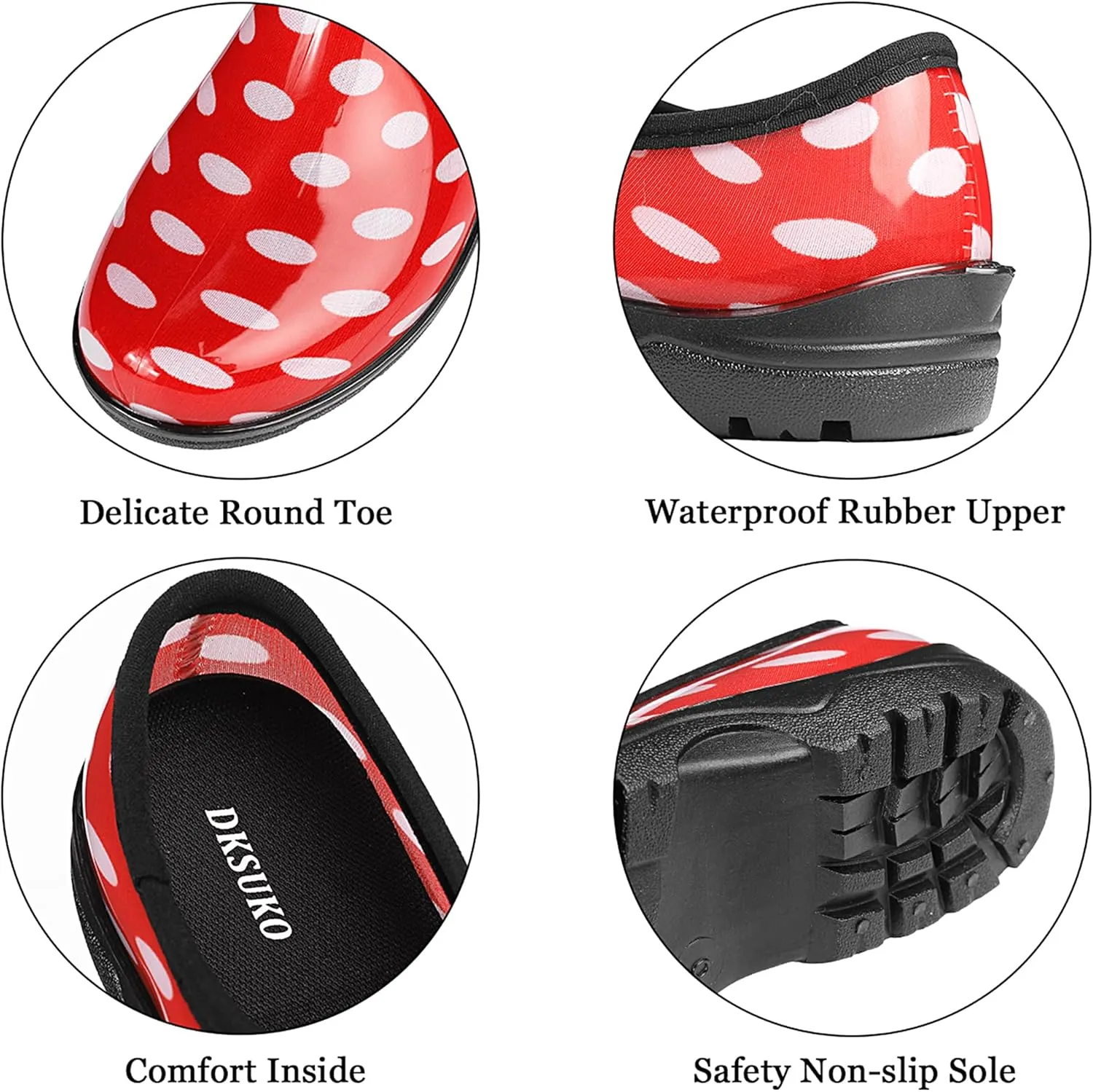DKSUKO Waterproof Garden Shoe for Women Outdoor Slip-On Rain Boots Short Ankle Work Shoes and Garden Clogs with Comfort Insole