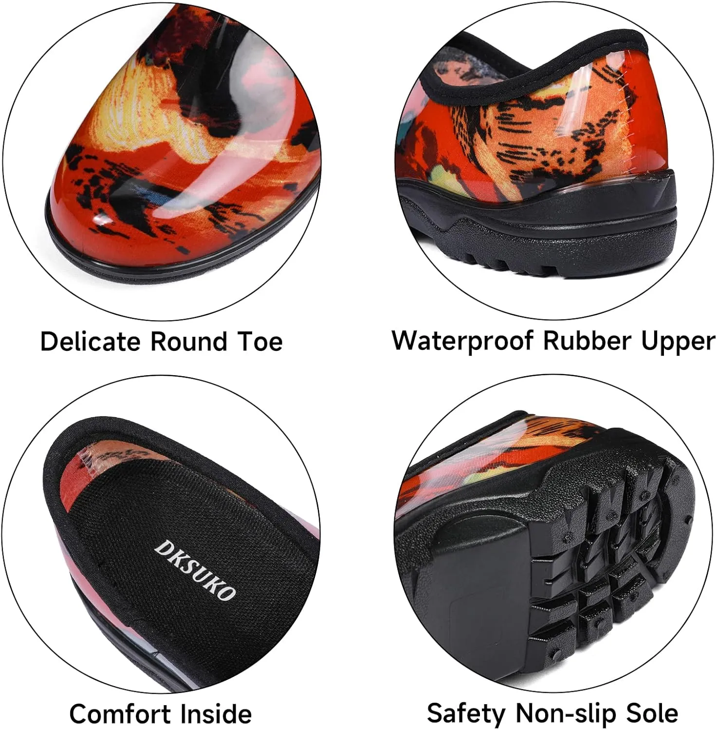 DKSUKO Waterproof Garden Shoe for Women Outdoor Slip-On Rain Boots Short Ankle Work Shoes and Garden Clogs with Comfort Insole