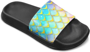 Doojoayie Wide Fit Slides for Kids Girls Colorful Beach Shoes for Water Play Non Slip