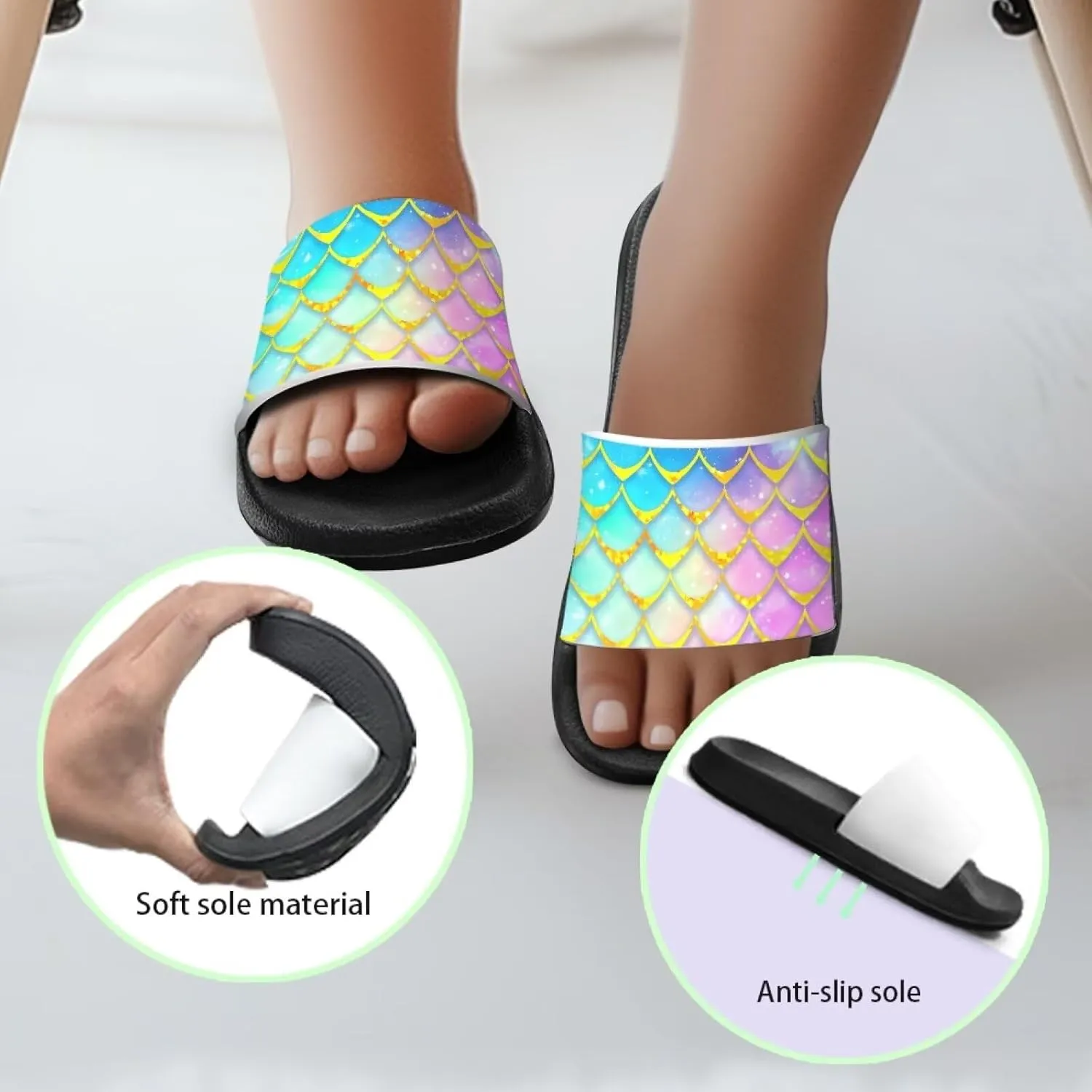 Doojoayie Wide Fit Slides for Kids Girls Colorful Beach Shoes for Water Play Non Slip