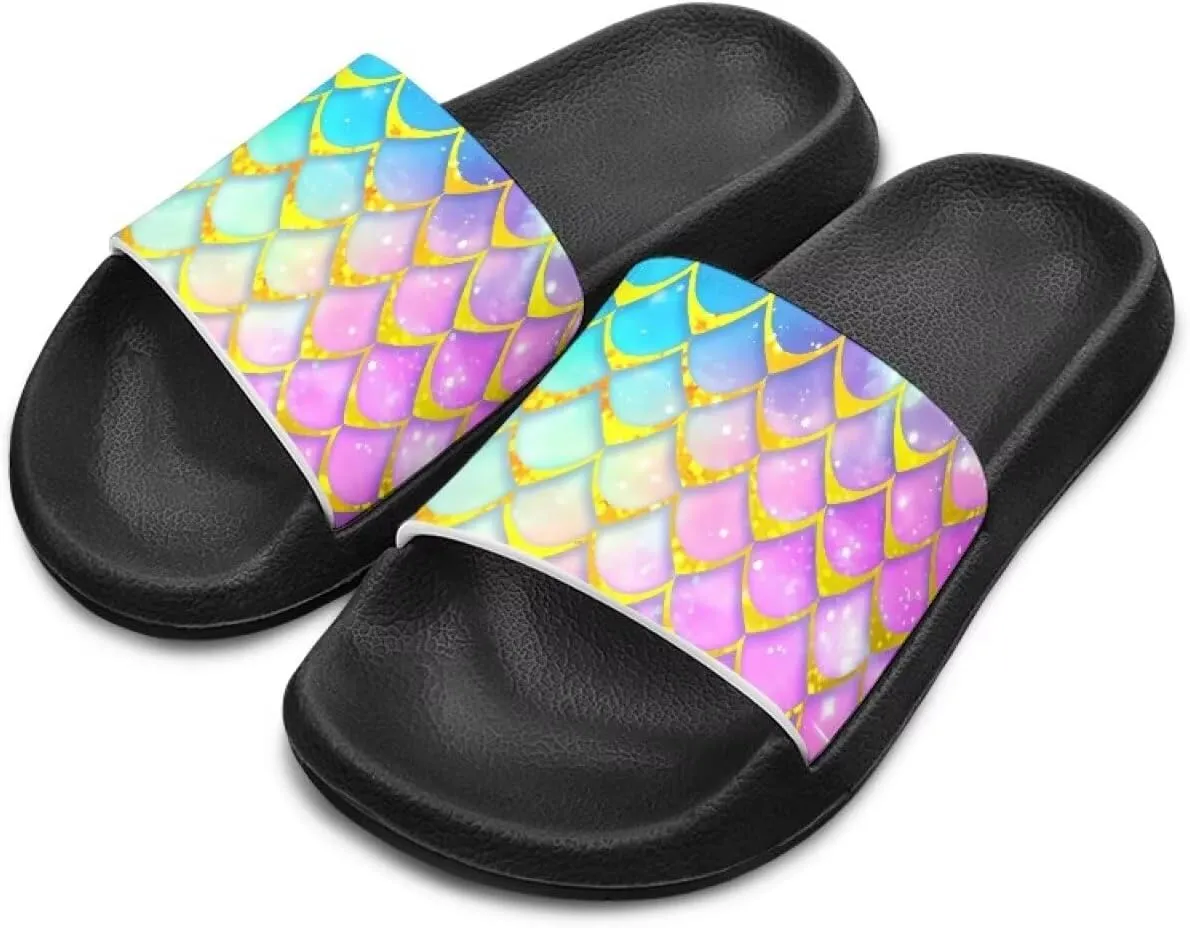 Doojoayie Wide Fit Slides for Kids Girls Colorful Beach Shoes for Water Play Non Slip