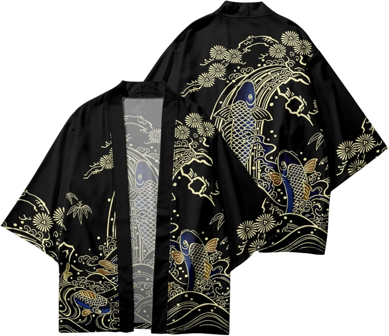 DOSLAVIDA Men's Japanese Kimono Jacket Set Stylish Open Front Coat With Shorts Chinese Style Printed Cardigan Suits