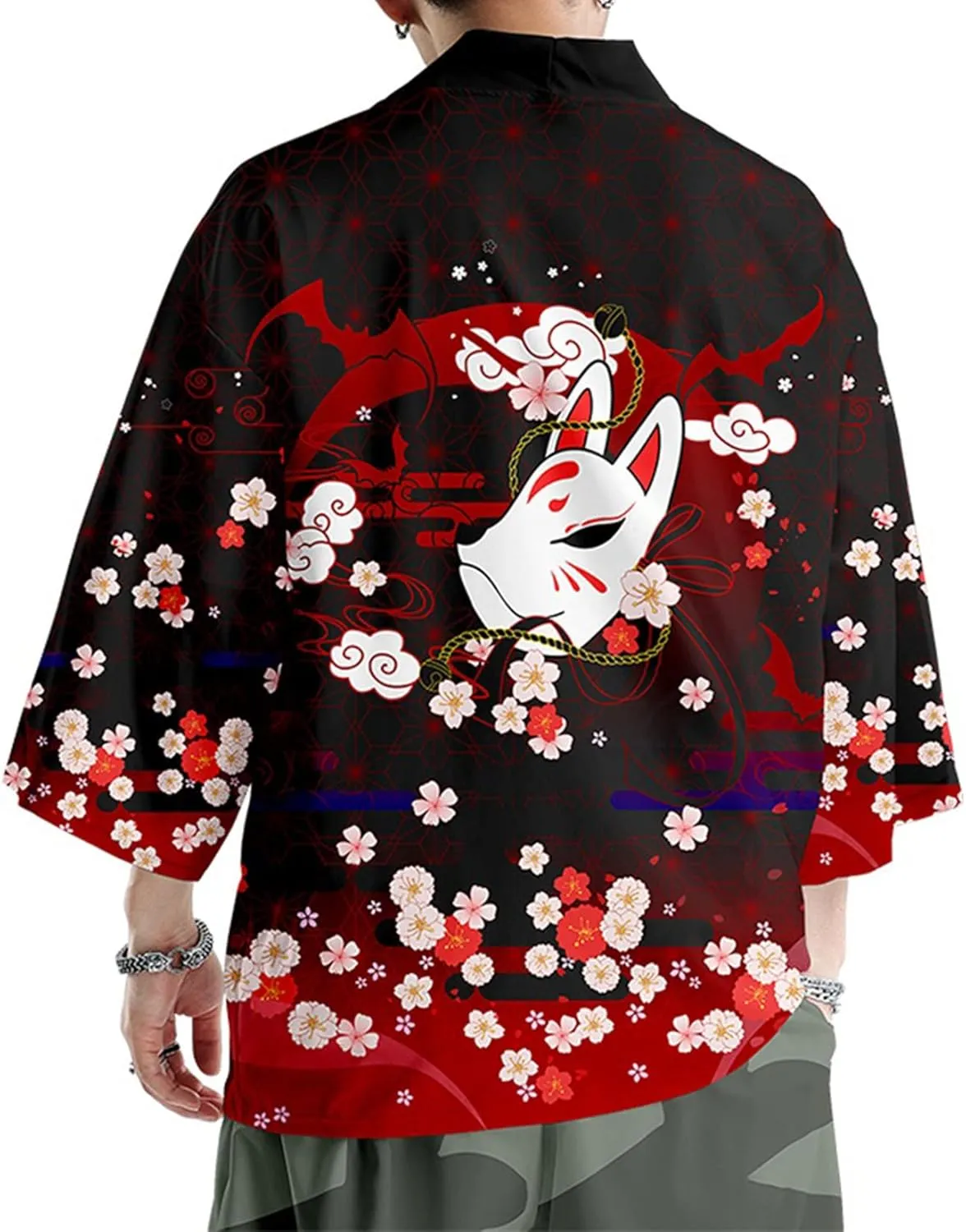 DOSLAVIDA Men's Japanese Kimono Jacket Set Stylish Open Front Coat With Shorts Chinese Style Printed Cardigan Suits