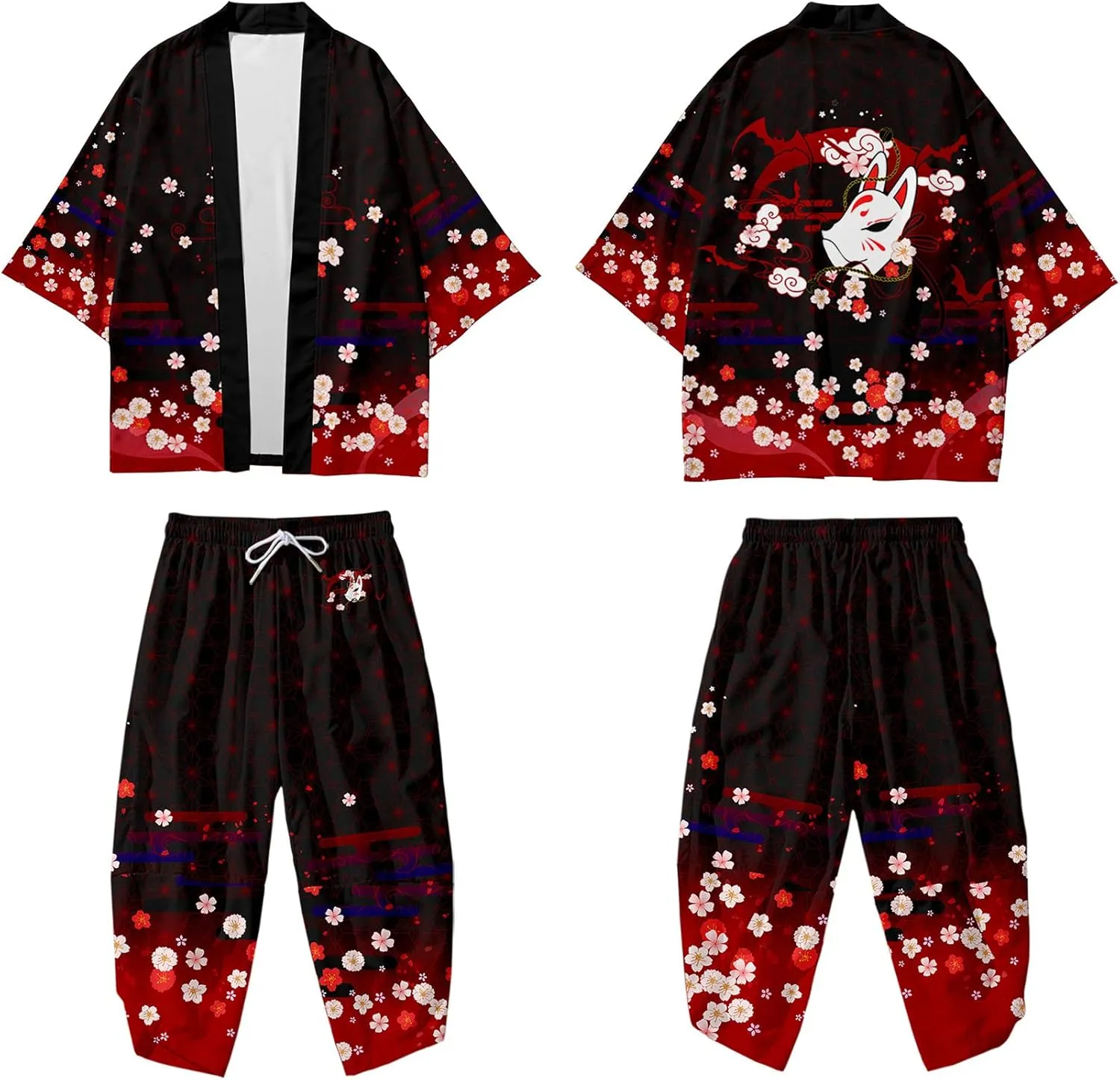 DOSLAVIDA Men's Japanese Kimono Jacket Set Stylish Open Front Coat With Shorts Chinese Style Printed Cardigan Suits