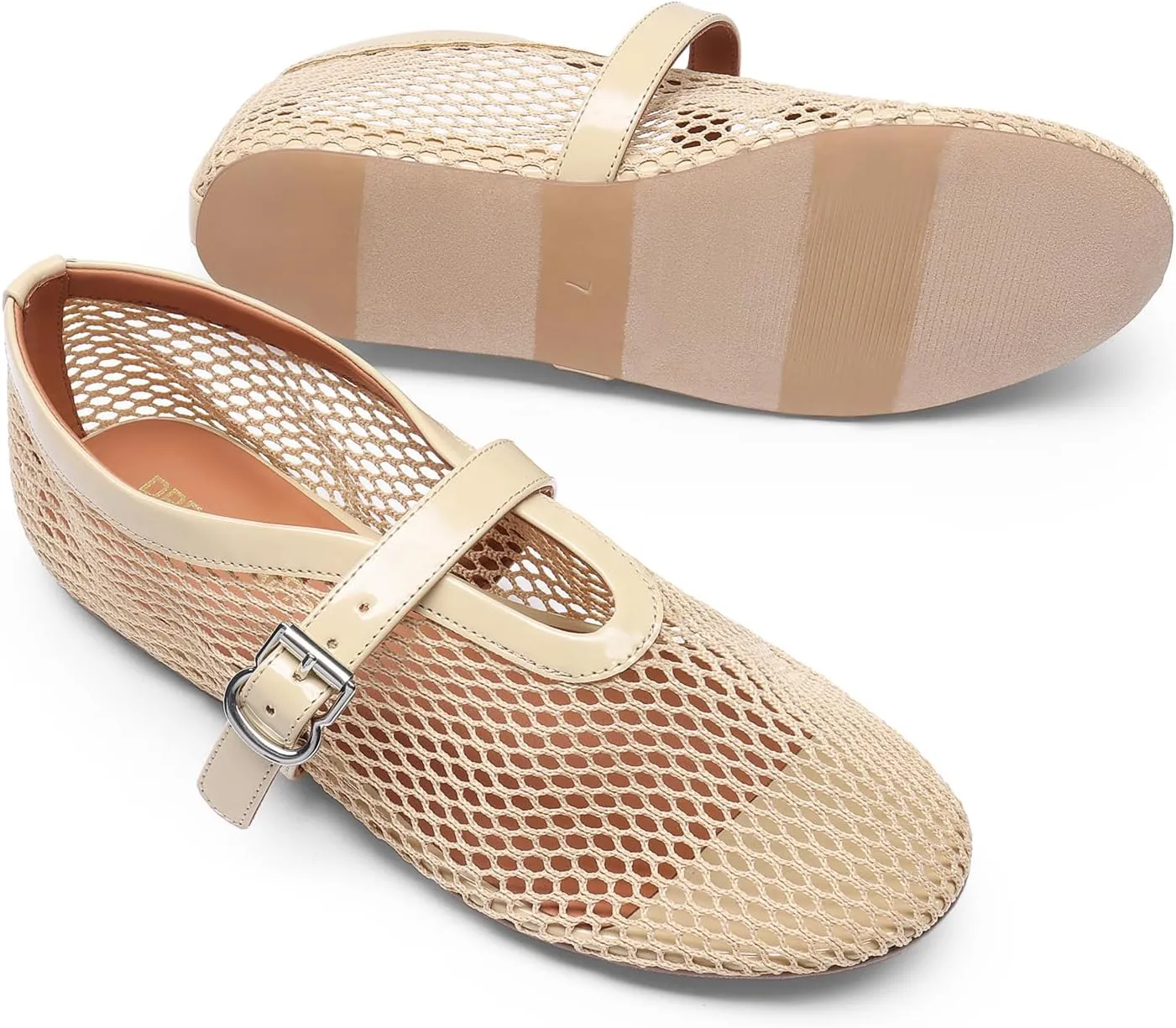 DREAM PAIRS Women's Mesh Ballet Flats Dressy Round Toe Comfortable Mary Jane Flat Shoes with Buckle Strap
