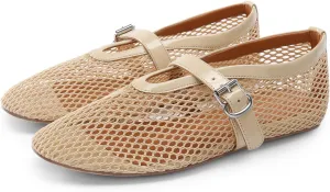 DREAM PAIRS Women's Mesh Ballet Flats Dressy Round Toe Comfortable Mary Jane Flat Shoes with Buckle Strap