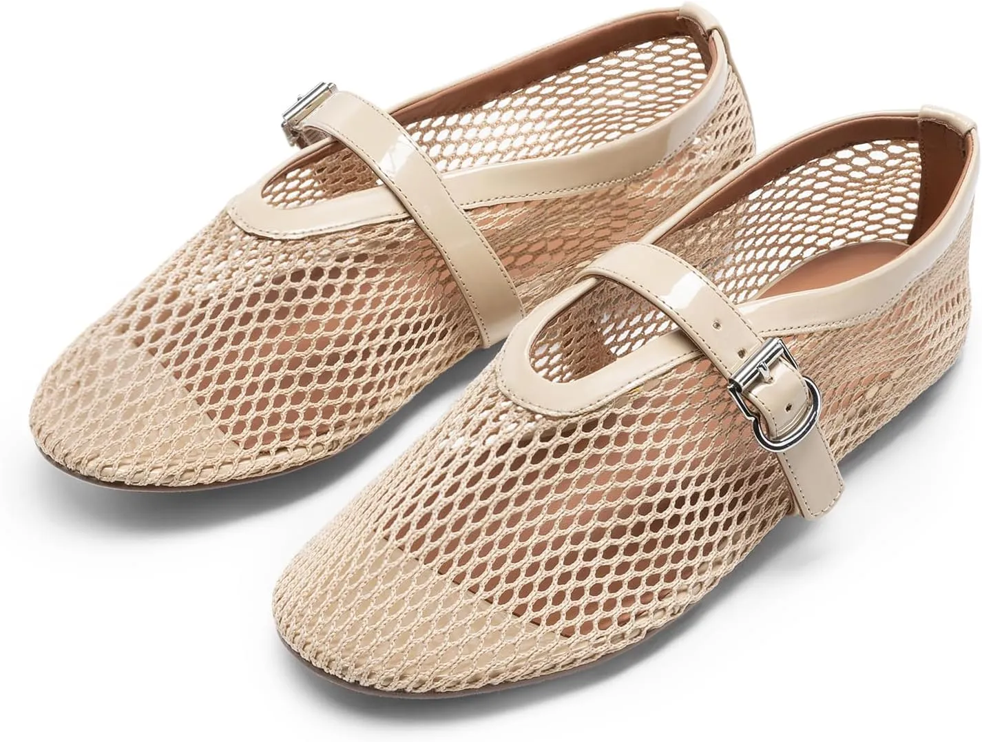 DREAM PAIRS Women's Mesh Ballet Flats Dressy Round Toe Comfortable Mary Jane Flat Shoes with Buckle Strap