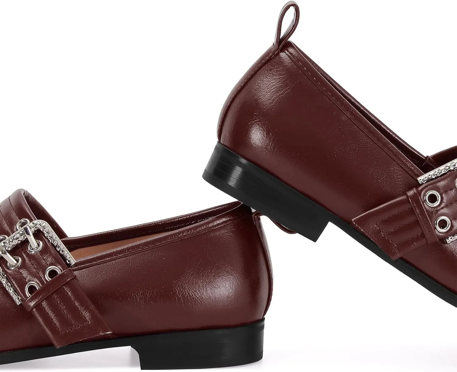 Dsevht Mary Janes Flats for Women Fashion Square Toe Flat Low Heel Easy Buckle Strap Flats Shoes