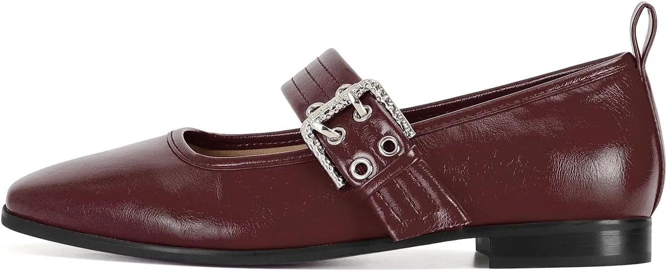 Dsevht Mary Janes Flats for Women Fashion Square Toe Flat Low Heel Easy Buckle Strap Flats Shoes
