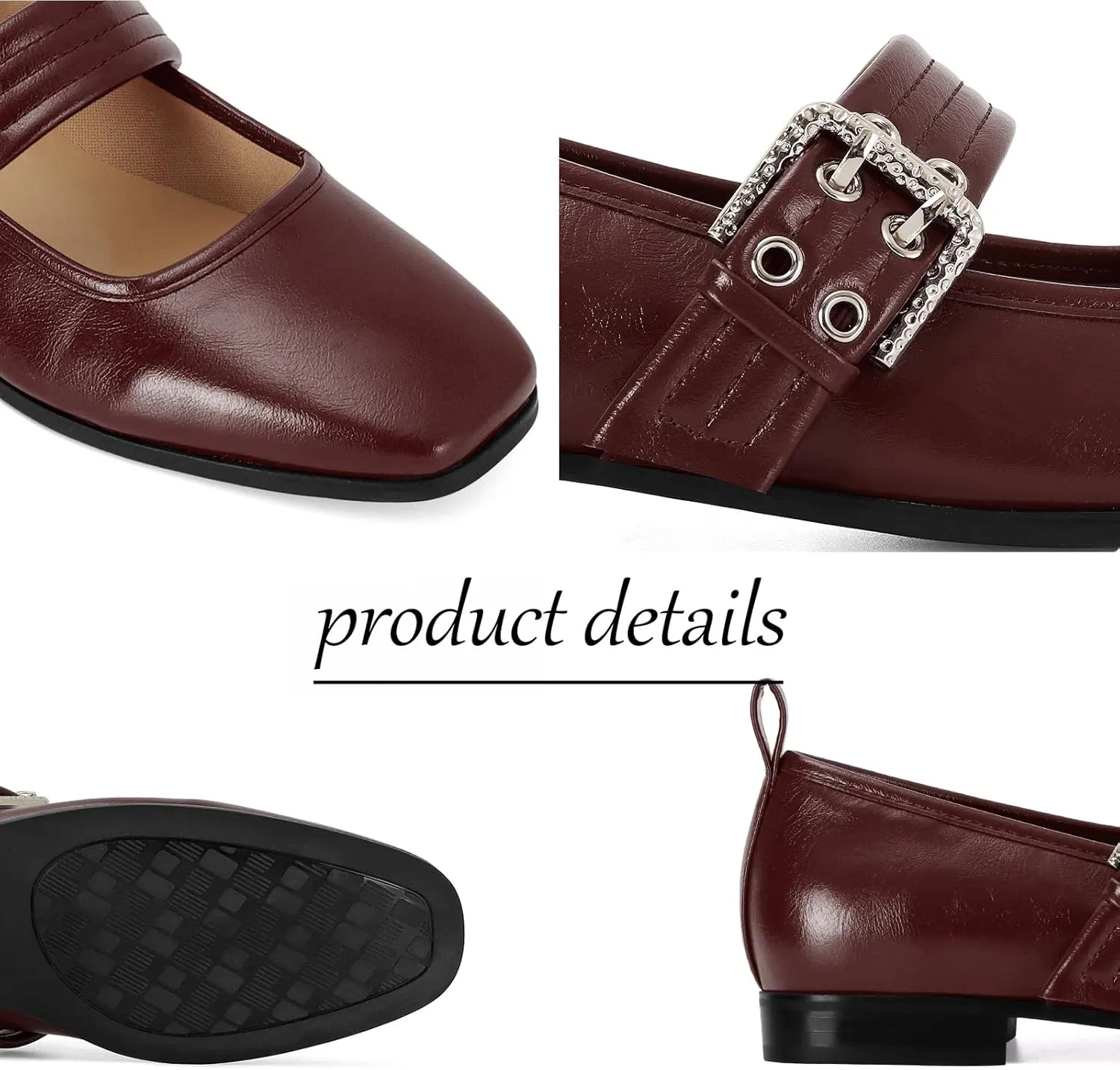 Dsevht Mary Janes Flats for Women Fashion Square Toe Flat Low Heel Easy Buckle Strap Flats Shoes