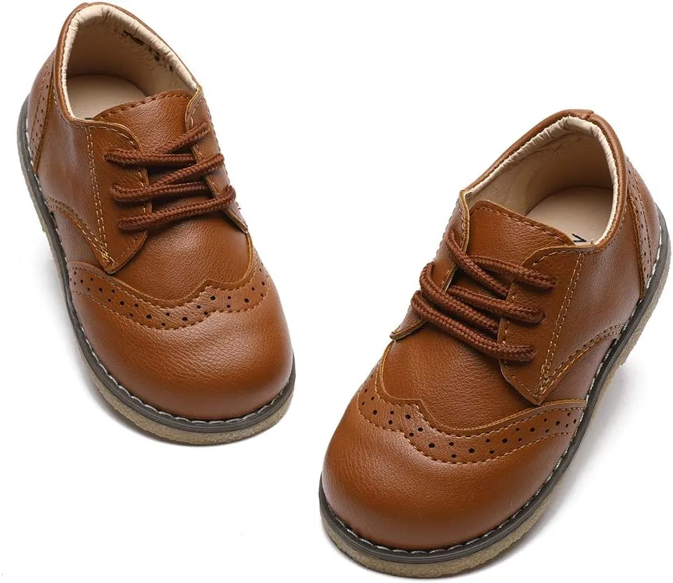 E-FAK Toddler Boys Girls Oxford Shoes Lace-Up PU Leather School Uniform First Walker Outdoor Dress Flat Loafer Shoes(Toddler/Little Kid)