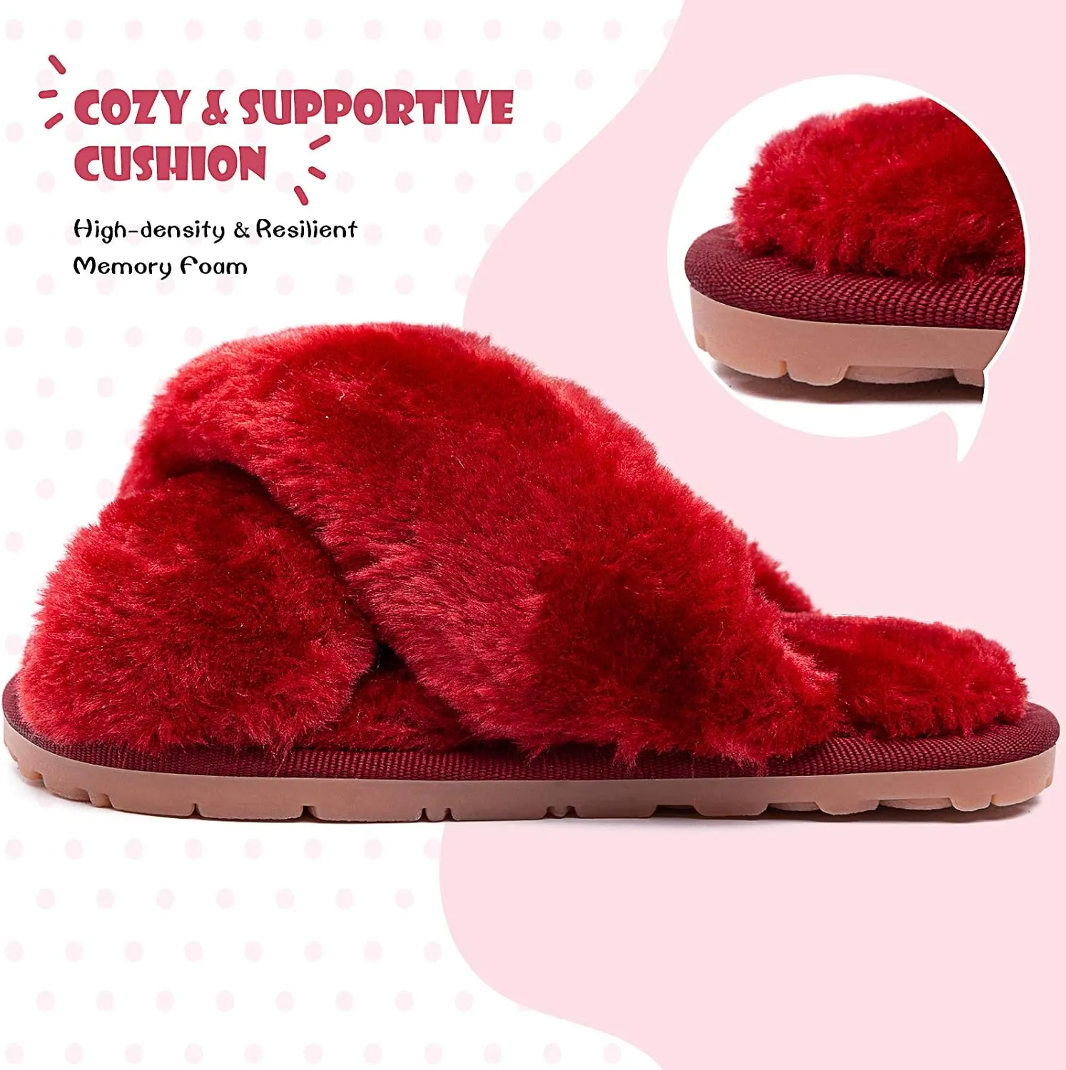 eccbox Girls Fluffy Slippers Kids Leopard Tie Dye Open Toe Memory Foam Slides Sandals Soft Plush Cross Band House Shoes Indoor Outdoor Slip On