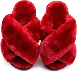 eccbox Girls Fluffy Slippers Kids Leopard Tie Dye Open Toe Memory Foam Slides Sandals Soft Plush Cross Band House Shoes Indoor Outdoor Slip On