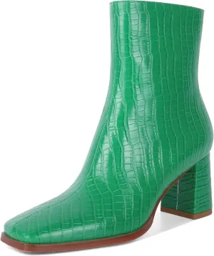 Eldof Ankle Boots Women Chunky Heel Square Toe High Heeled Gogo Short Booties Side Zipper 3 Inches