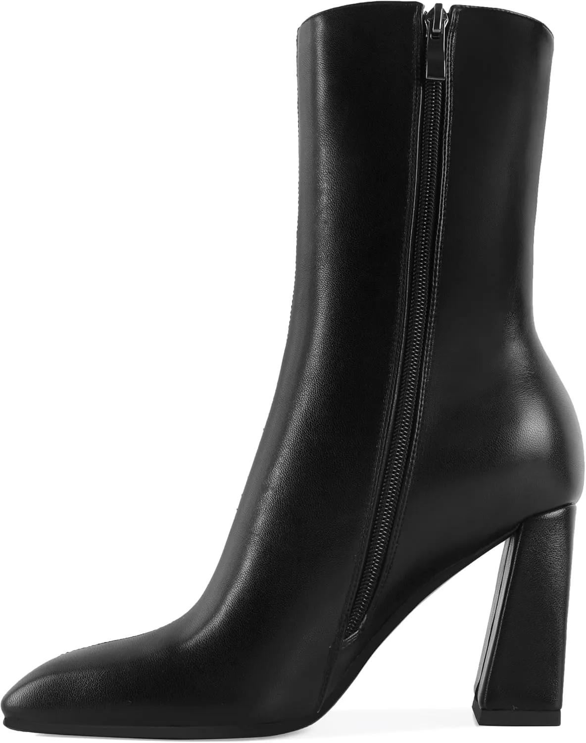 Eldof Ankle Boots Women Chunky Heel Square Toe High Heeled Gogo Short Booties Side Zipper 3 Inches