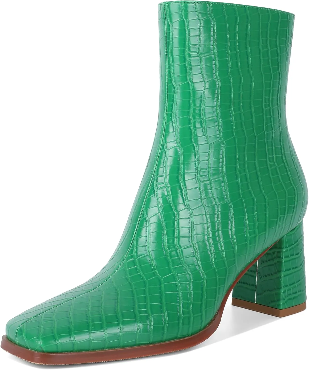 Eldof Ankle Boots Women Chunky Heel Square Toe High Heeled Gogo Short Booties Side Zipper 3 Inches