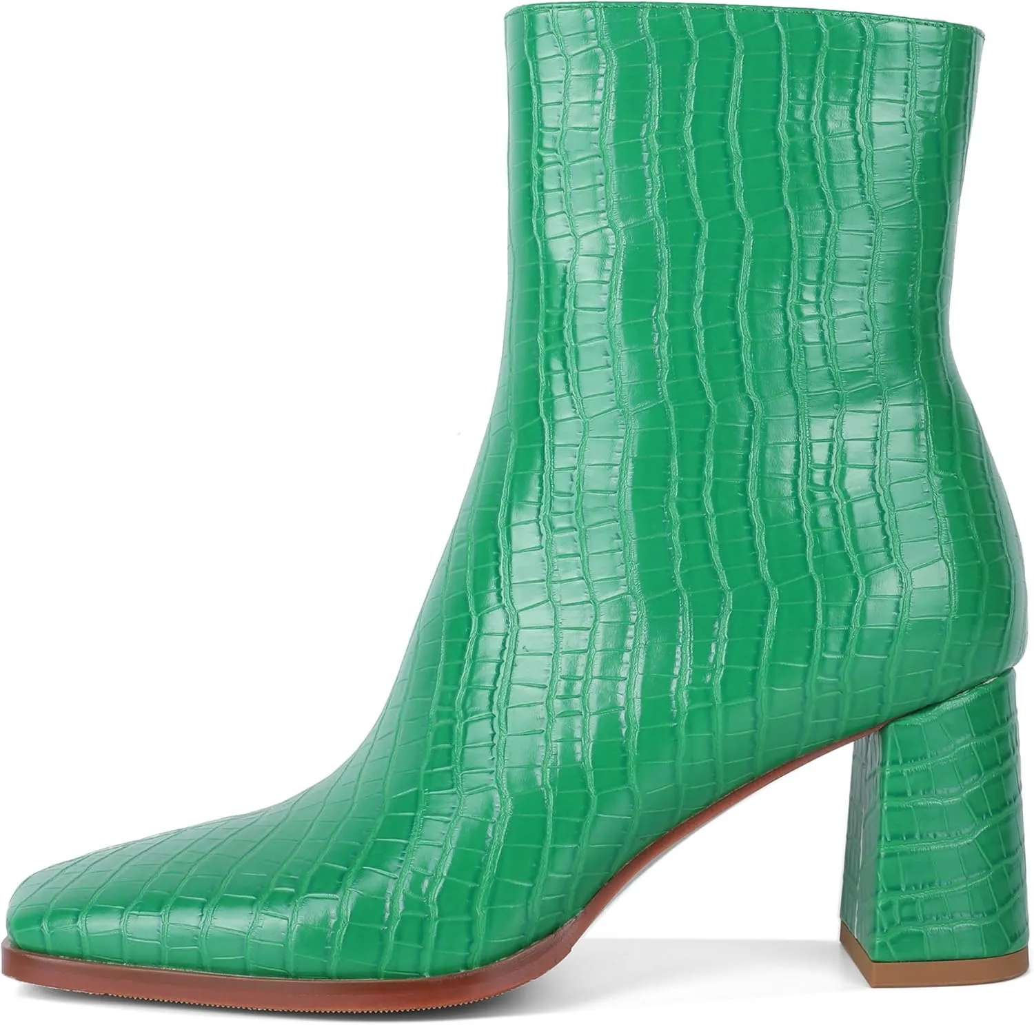 Eldof Ankle Boots Women Chunky Heel Square Toe High Heeled Gogo Short Booties Side Zipper 3 Inches
