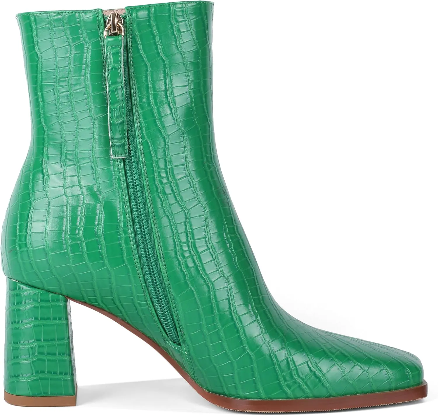 Eldof Ankle Boots Women Chunky Heel Square Toe High Heeled Gogo Short Booties Side Zipper 3 Inches
