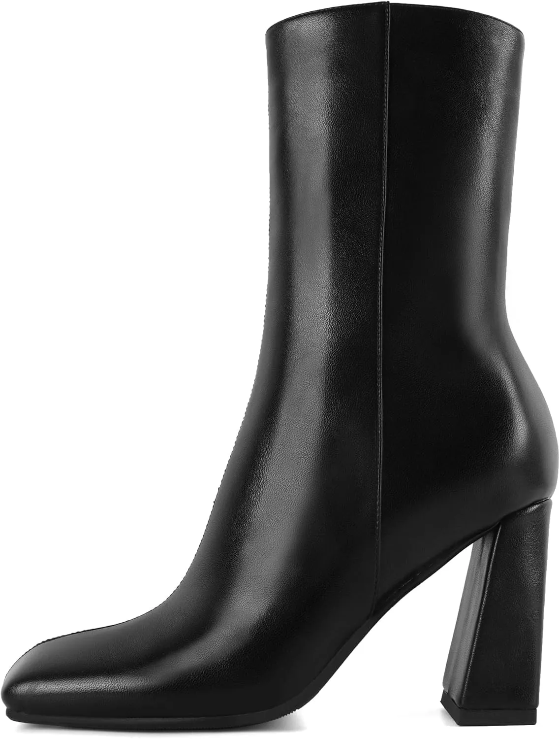 Eldof Ankle Boots Women Chunky Heel Square Toe High Heeled Gogo Short Booties Side Zipper 3 Inches