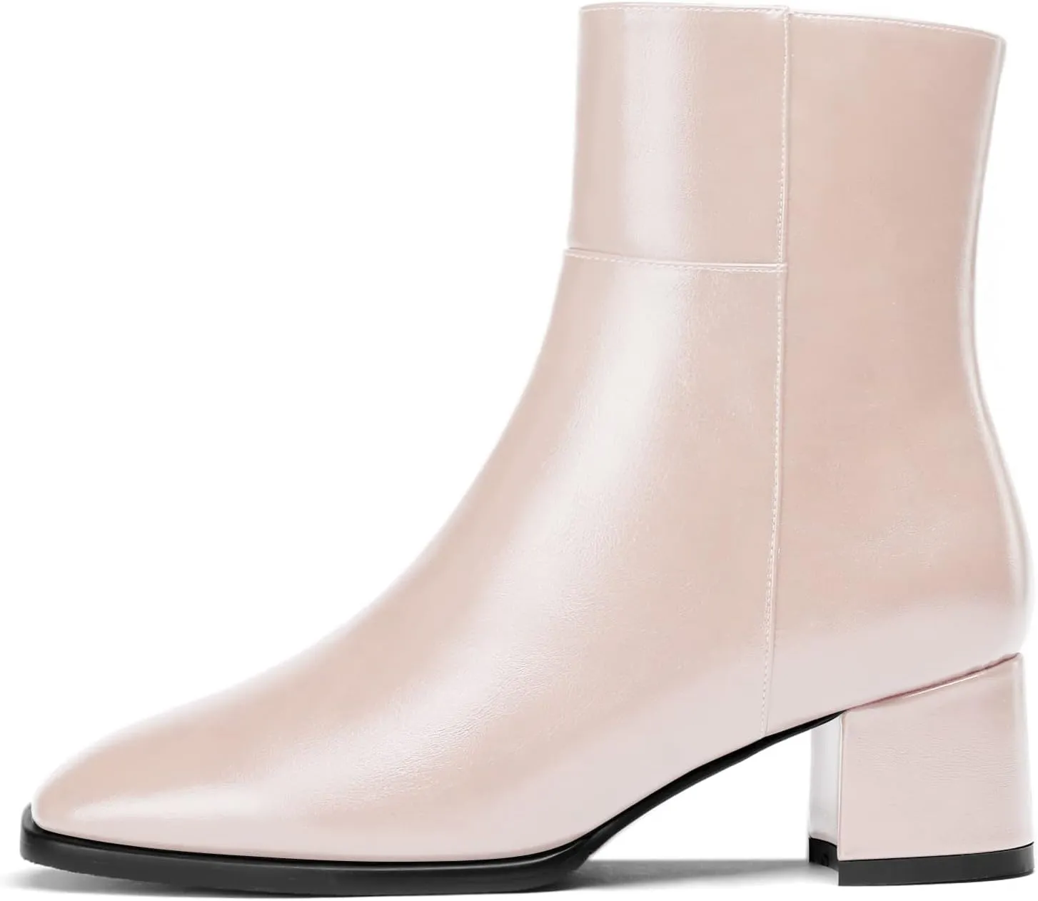 Eldof Low Block Heel Ankle Boots Women's Square Toe Chunky Heel Short Boots Side Zipper Heeled Chelsea Boots