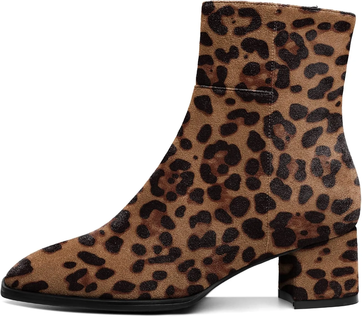 Eldof Low Block Heel Ankle Boots Women's Square Toe Chunky Heel Short Boots Side Zipper Heeled Chelsea Boots