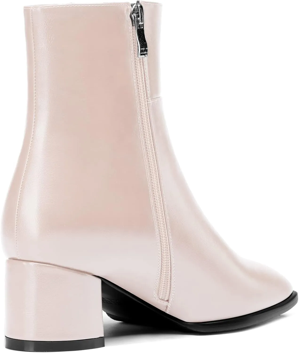 Eldof Low Block Heel Ankle Boots Women's Square Toe Chunky Heel Short Boots Side Zipper Heeled Chelsea Boots