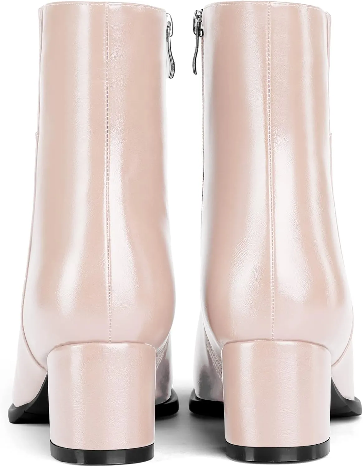 Eldof Low Block Heel Ankle Boots Women's Square Toe Chunky Heel Short Boots Side Zipper Heeled Chelsea Boots