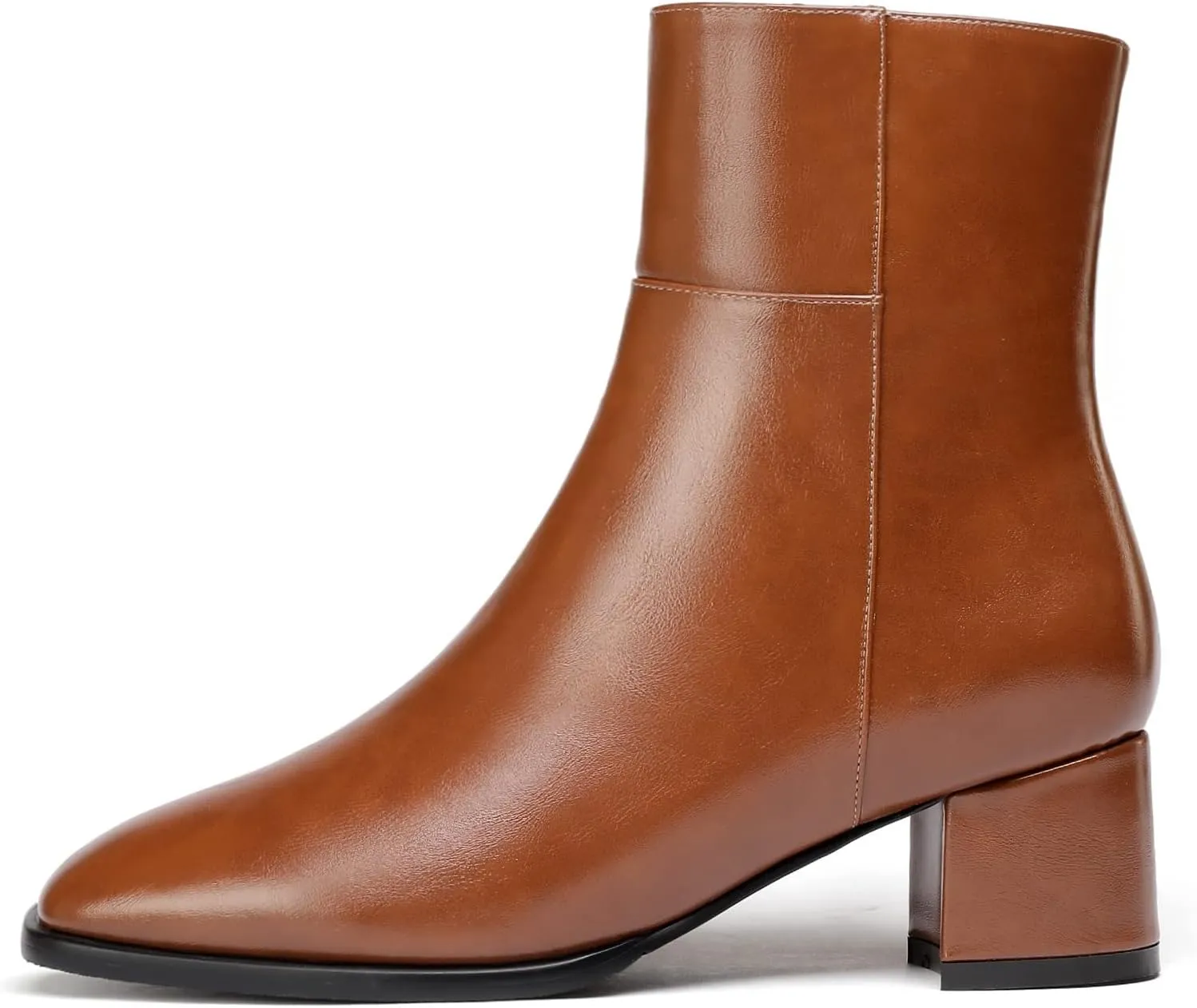 Eldof Low Block Heel Ankle Boots Women's Square Toe Chunky Heel Short Boots Side Zipper Heeled Chelsea Boots