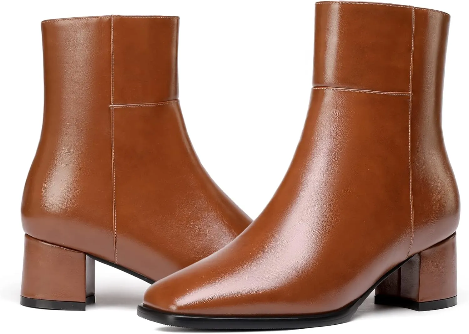 Eldof Low Block Heel Ankle Boots Women's Square Toe Chunky Heel Short Boots Side Zipper Heeled Chelsea Boots
