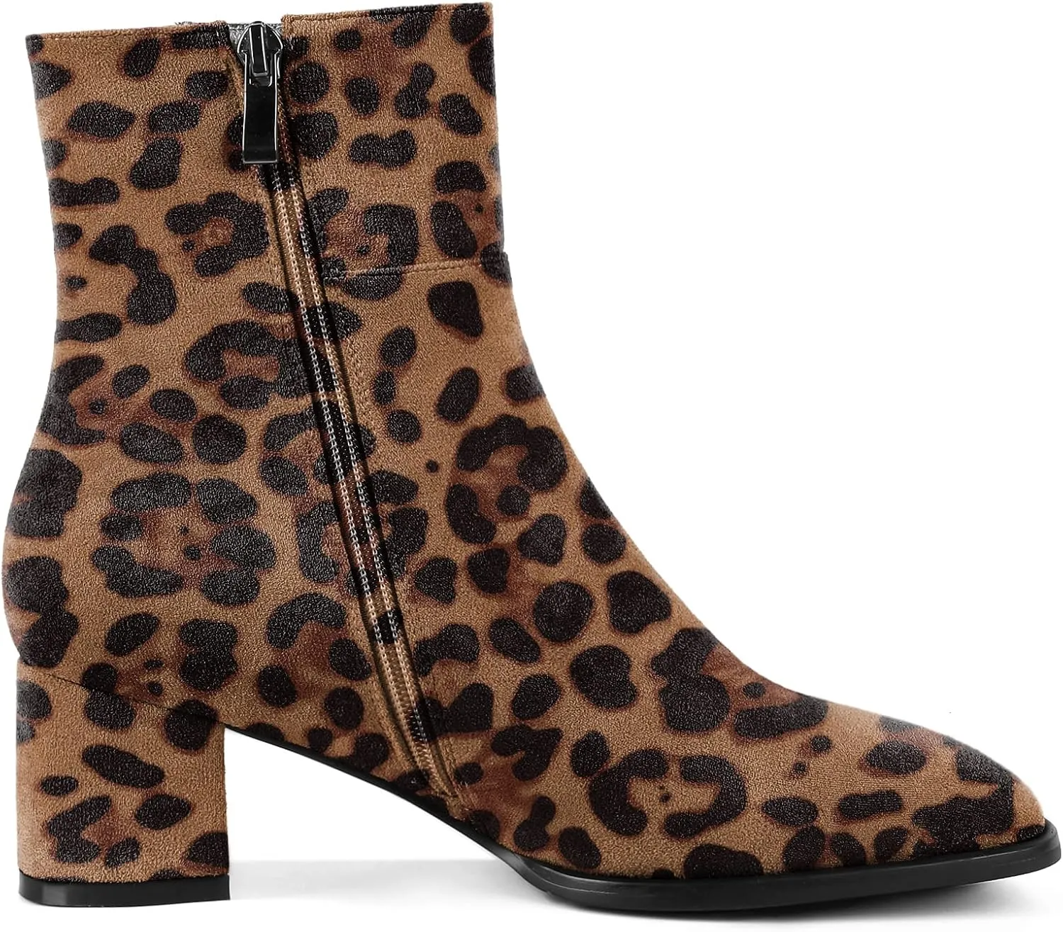 Eldof Low Block Heel Ankle Boots Women's Square Toe Chunky Heel Short Boots Side Zipper Heeled Chelsea Boots
