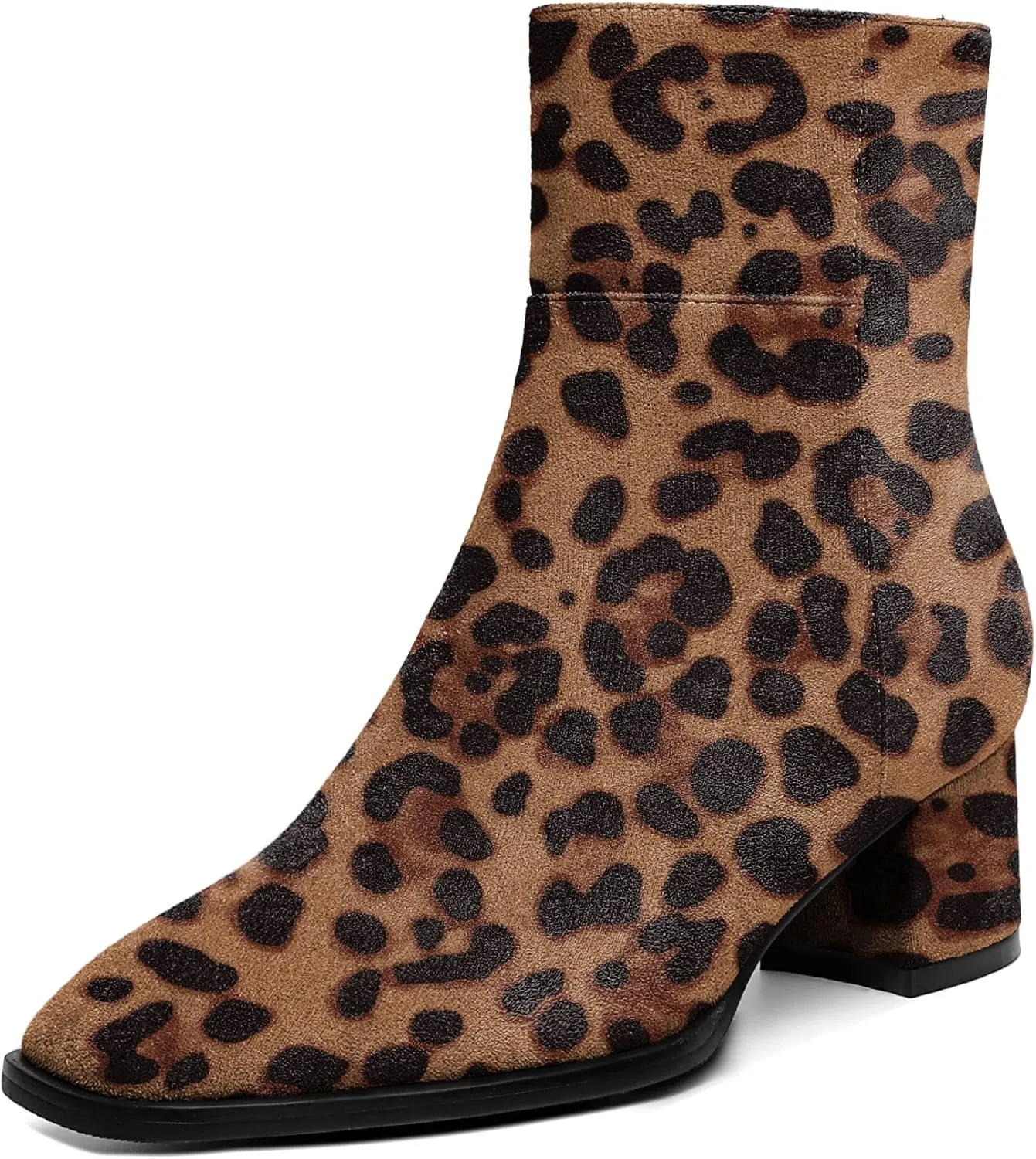 Eldof Low Block Heel Ankle Boots Women's Square Toe Chunky Heel Short Boots Side Zipper Heeled Chelsea Boots
